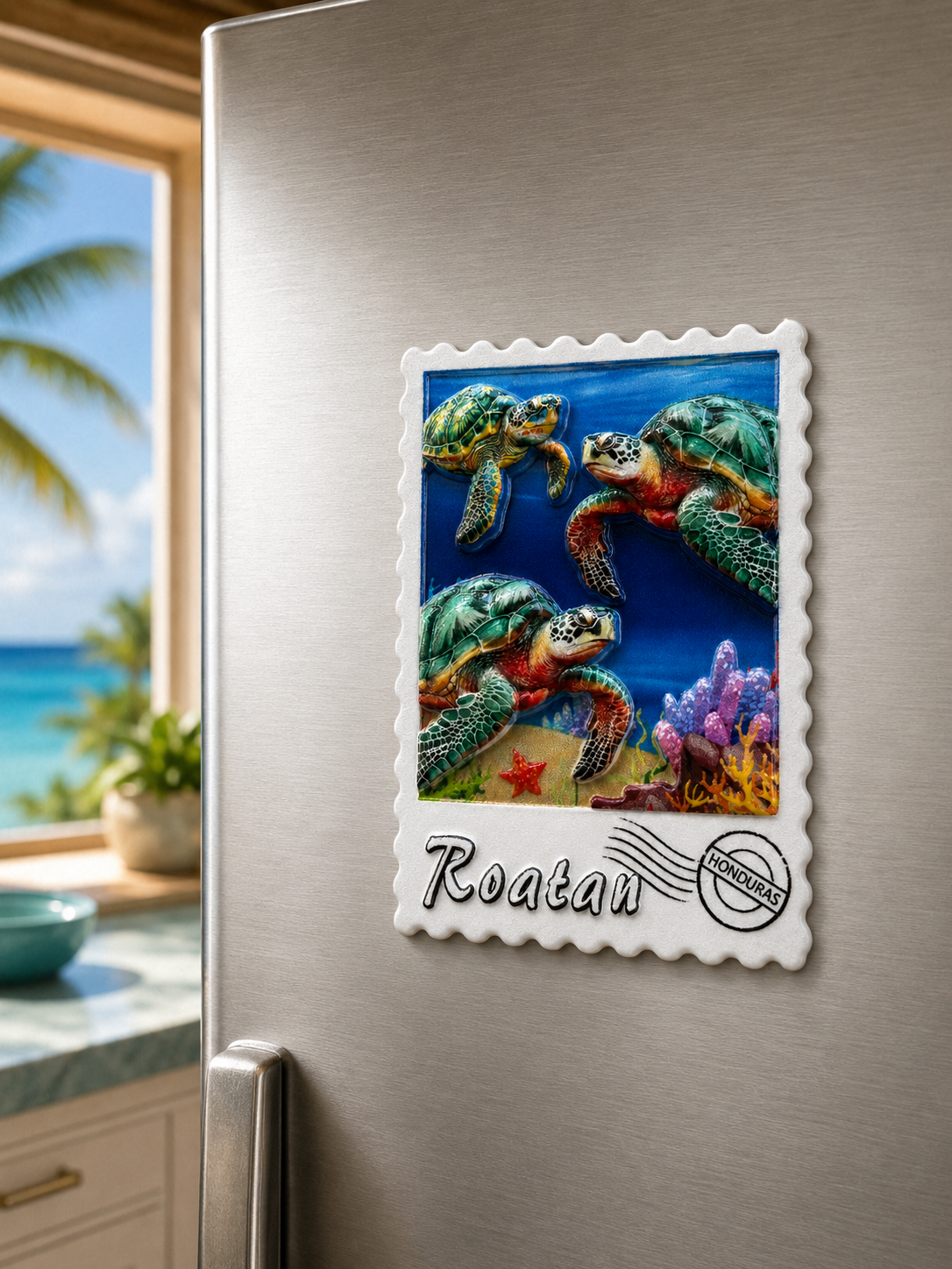 Roatan Sea Turtle Postcard Magnet