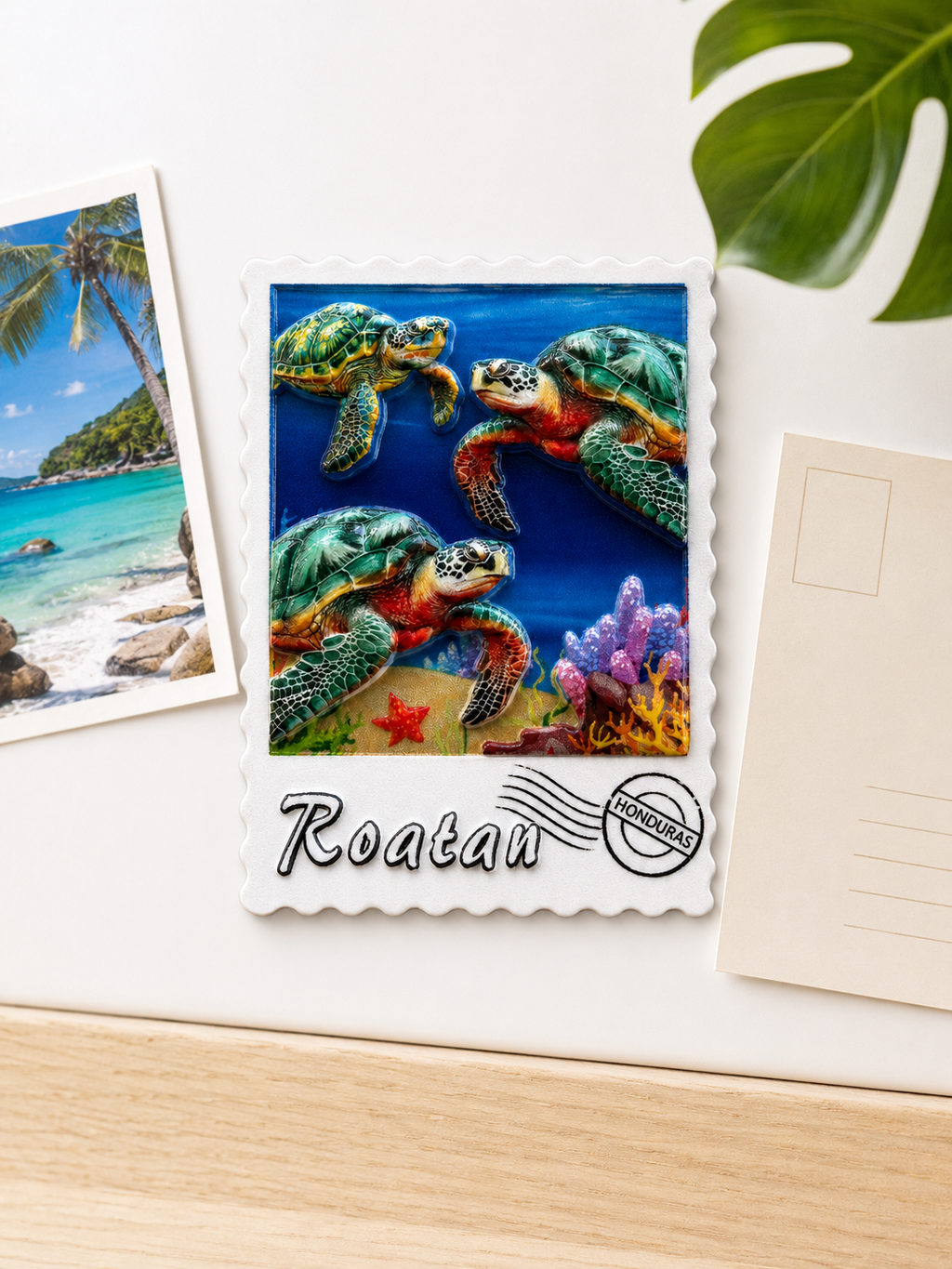 Roatan Sea Turtle Postcard Magnet