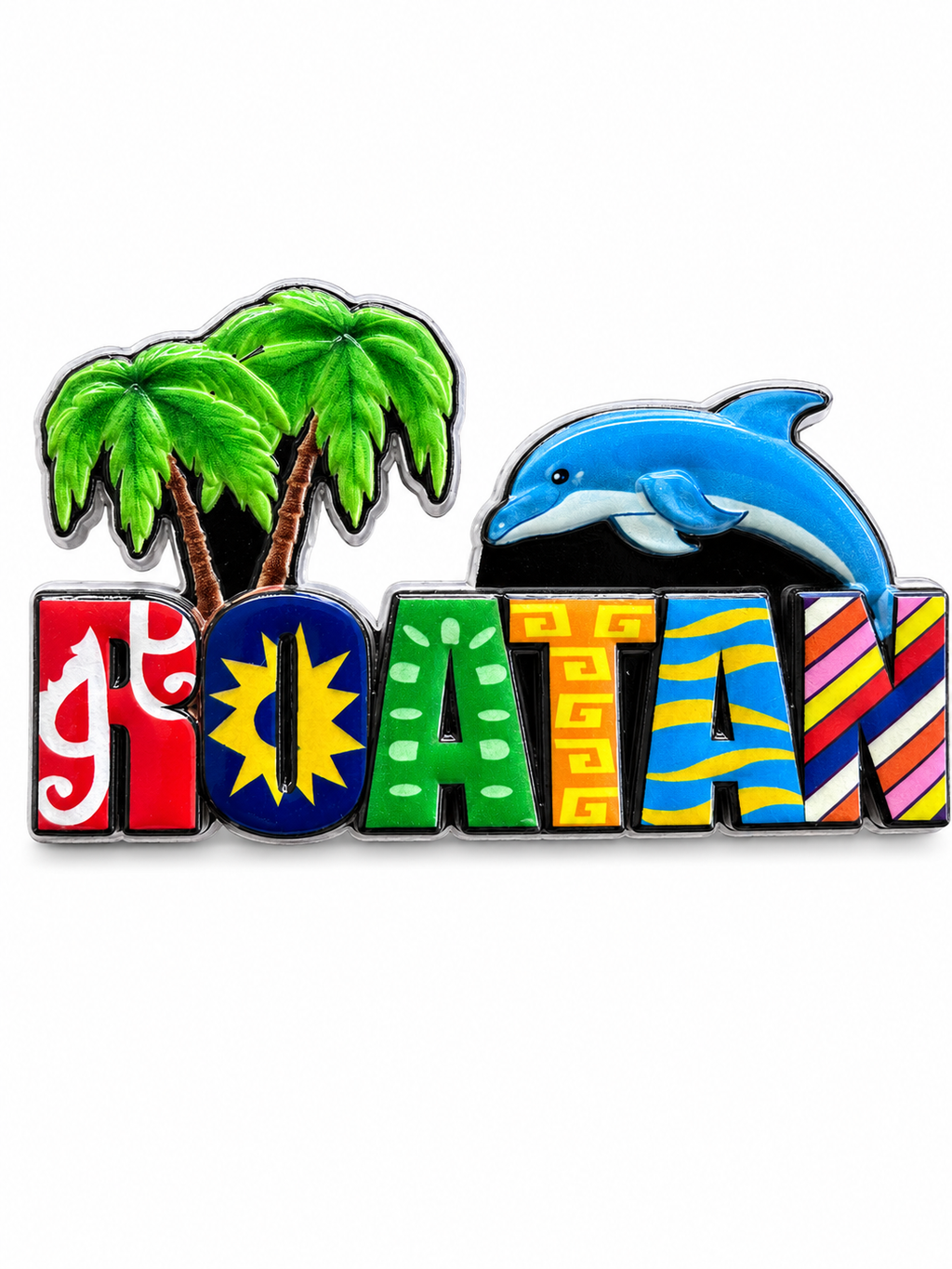 Colorful Roatan Dolphin and Palm-Tree Magnet