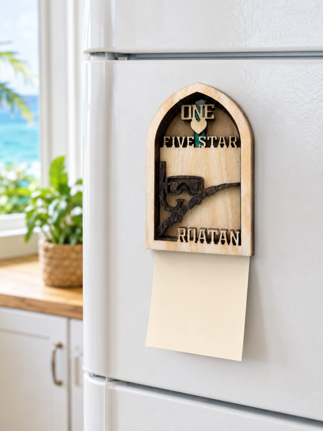 Roatan Wooden Snorkeler Souvenir Magnet