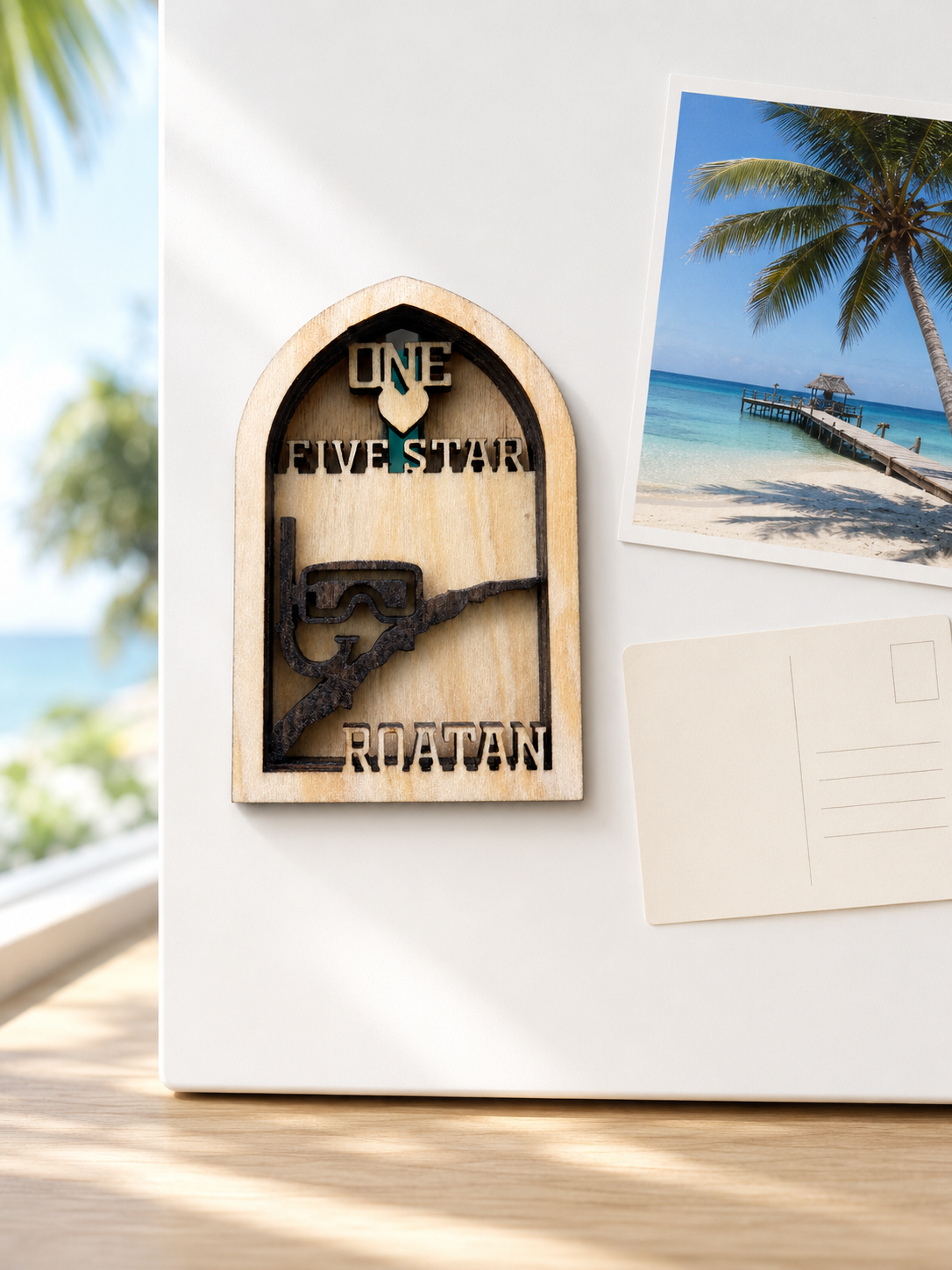 Roatan Wooden Snorkeler Souvenir Magnet